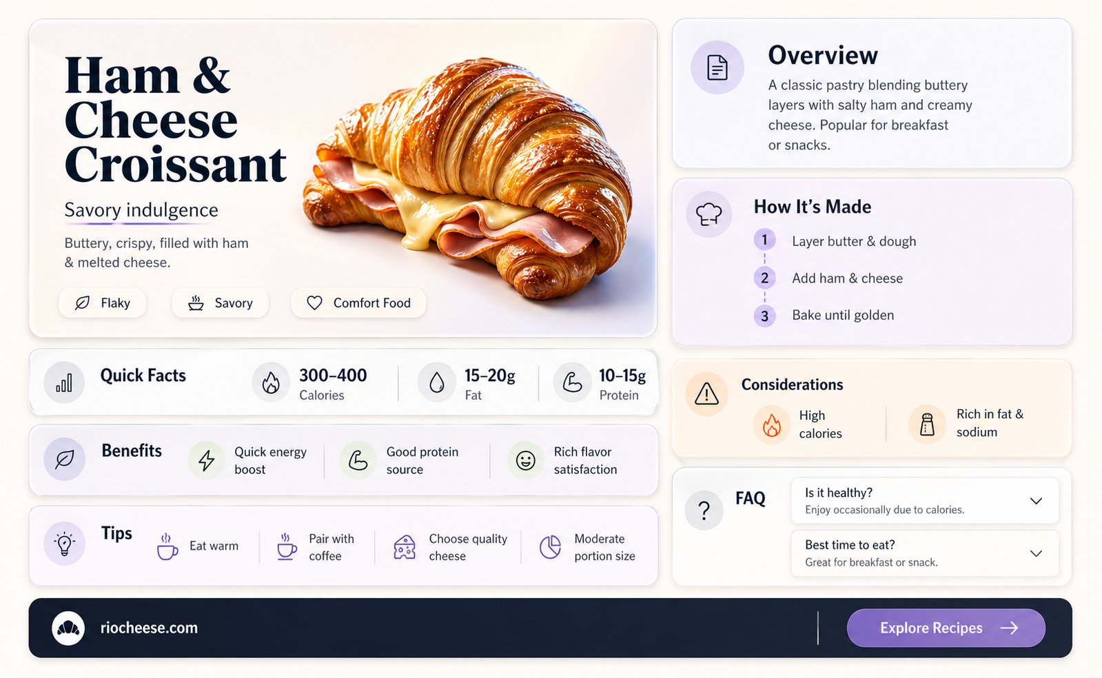 how many calories are in a ham and cheese croissant