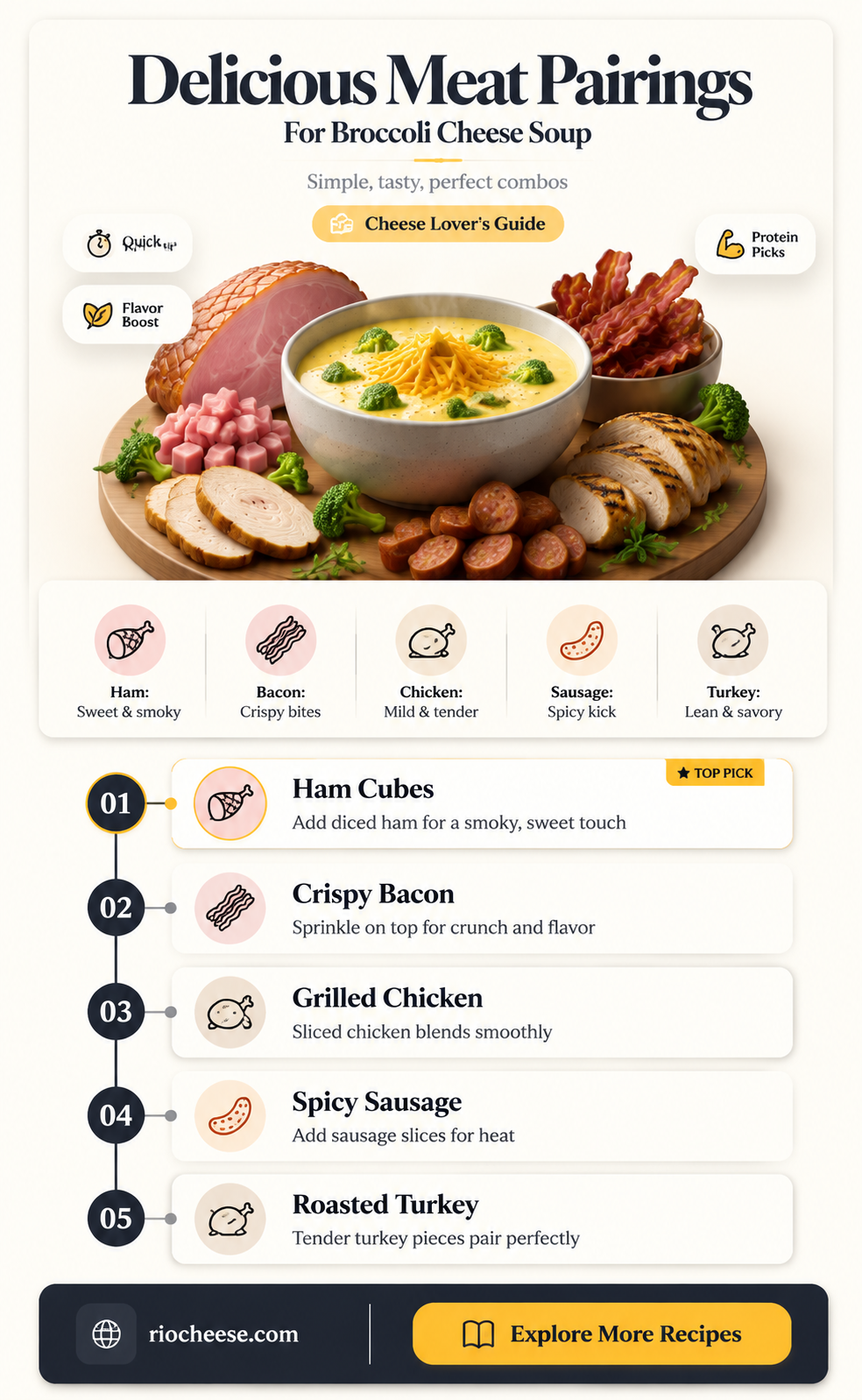 what meat to serve with broccoli cheese soup