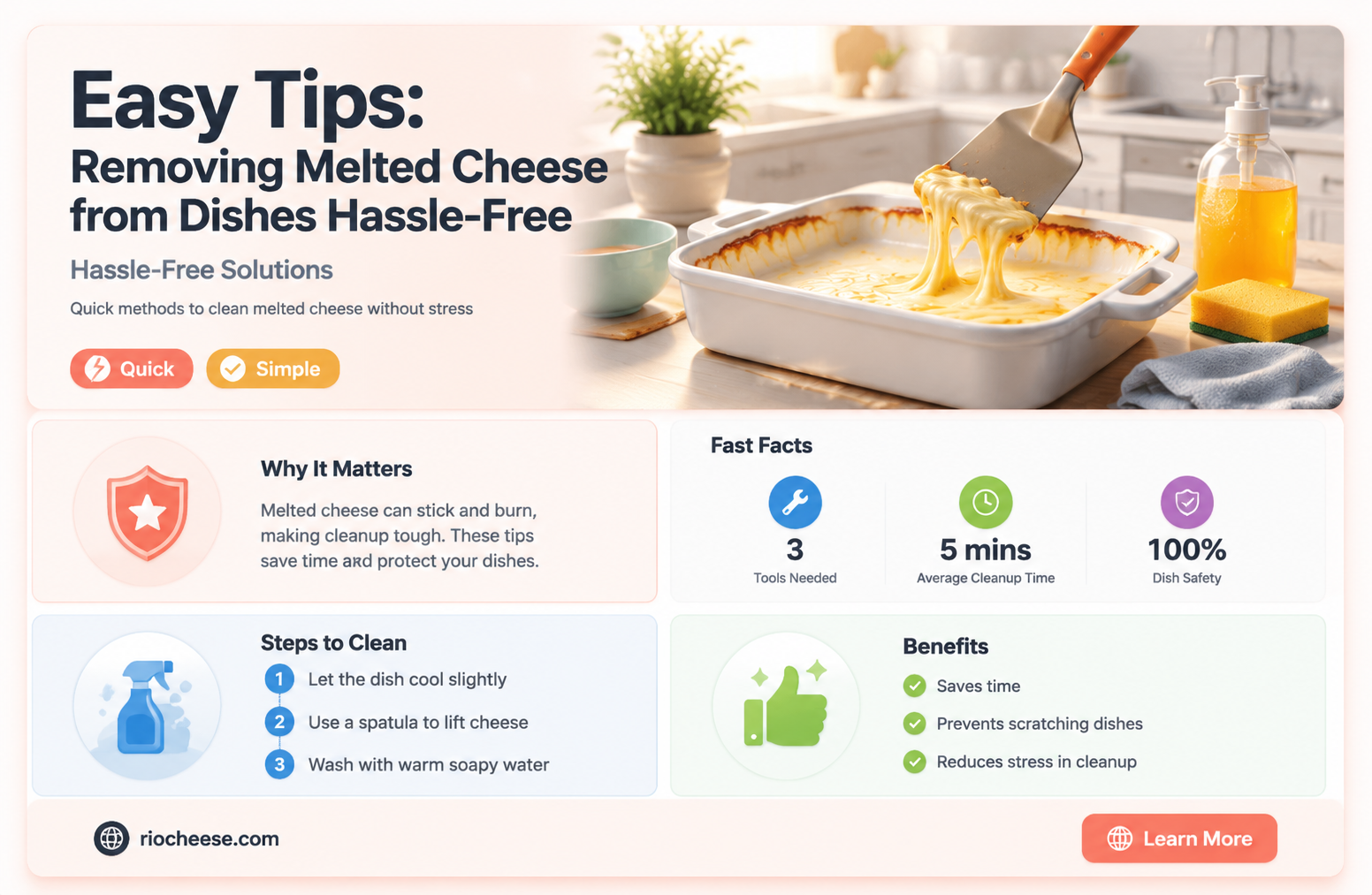 how to remove melted cheese from dishes