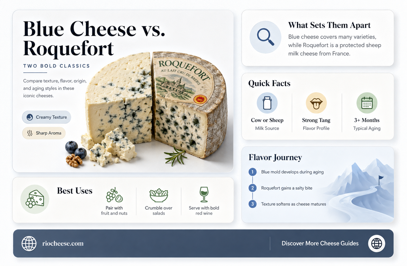 what is the difference between blue cheese and roquefort cheese