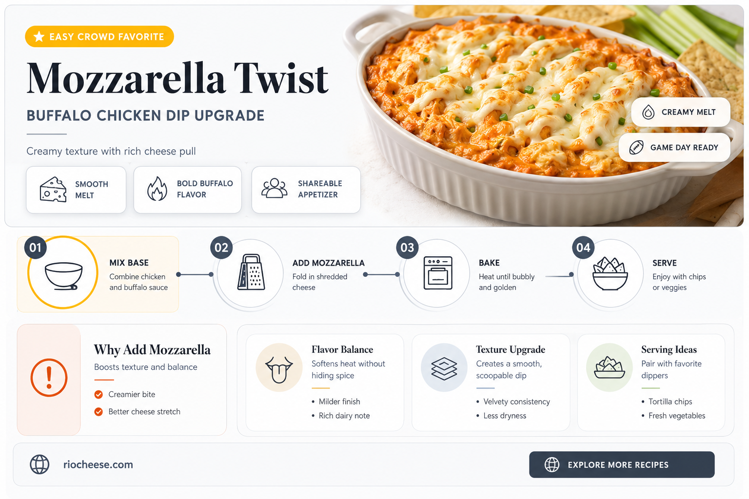can you use mozzarella cheese in buffalo chicken dip