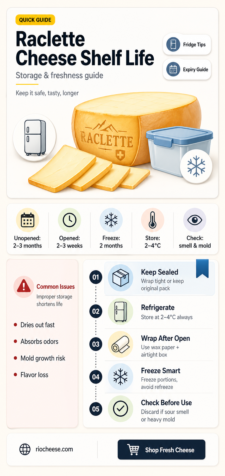 how long does raclette cheese last in fridge